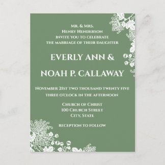 Apple Green Floral Wedding Invitation Postcard