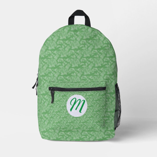 Apple Green Fractal Monogram White Circle  Printed Backpack (Front)