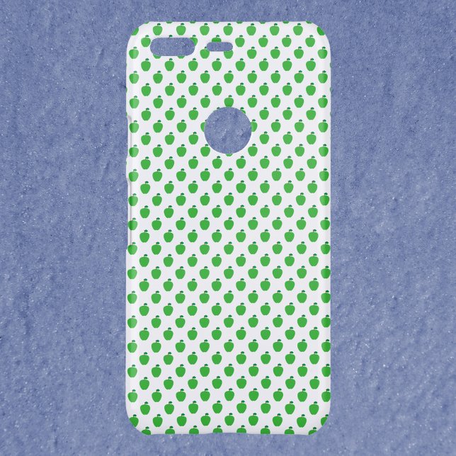 Apple Green Fruit Pattern Uncommon Google Pixel Case (A phone case with a pattern of green apples with green leaves.)