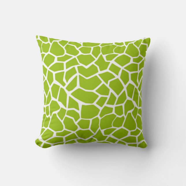 Apple Green Giraffe Animal Print Throw Pillow (Front)
