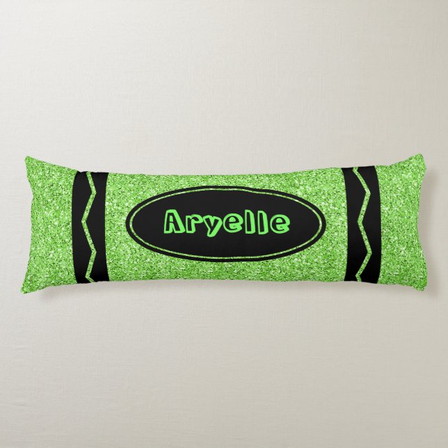 Apple Green Glitter Crayon Body Pillow + Name (Front)