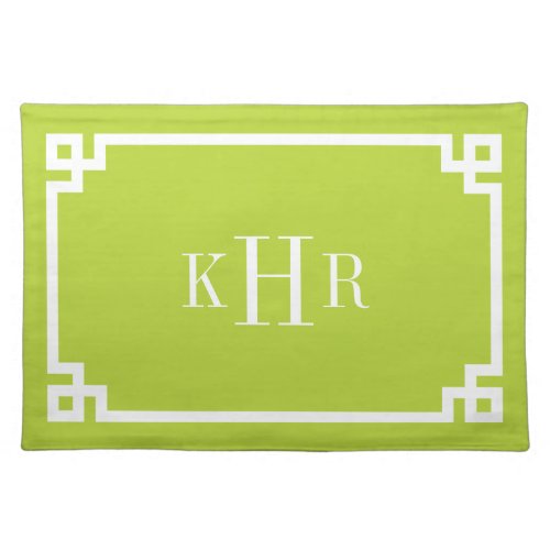 Apple Green Greek Key Border Custom Monogram Cloth Placemat