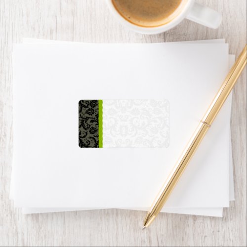 Apple Green Grey   Black Damask Dots Shipping Label