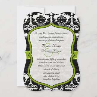 Apple Green Hearts Vintage Damask Wedding Invite