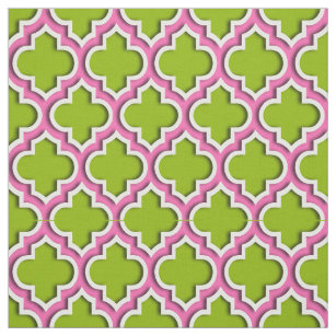Apple Green, Hot Pink Moroccan Quatrefoil #5DS Fabric
