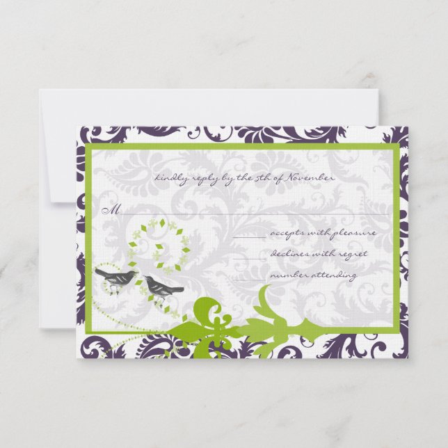 Apple Green Lapis Purple Bird Response Card (Front)