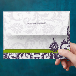 Apple Green Lapis Purple Damask Wedding Envelopes