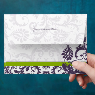 Apple Green Lapis Purple Damask Wedding Envelopes