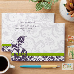 Apple Green Lapis Purple Damask Wedding Envelopes