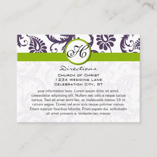 Apple Green Lapis Purple Damask Wedding Info Cards Business Card Templates