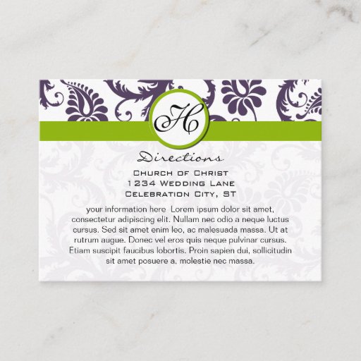 Customizable Apple Green Lapis Purple Damask Wedding Info Cards Business Card Templates