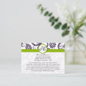 Apple Green Lapis Purple Damask Wedding Info Cards (Standing Front)