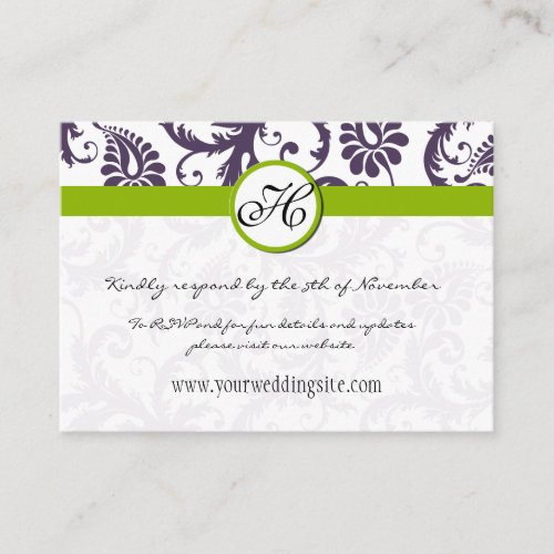 Apple Green Lapis Purple Damask Wedding Info Cards Business Card