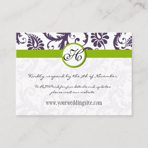 Customizable Apple Green Lapis Purple Damask Wedding Info Cards Business Card