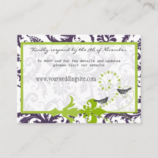 Customizable Apple Green Lapis Purple Damask Wedding Info Cards Business Card