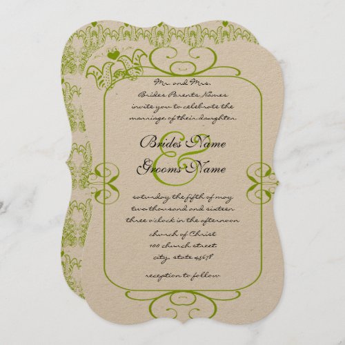 Apple Green Love Birds Wedding Invitation