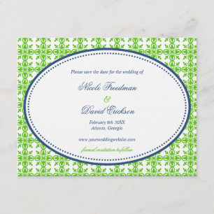 Apple green navy oval preppy wedding save the date