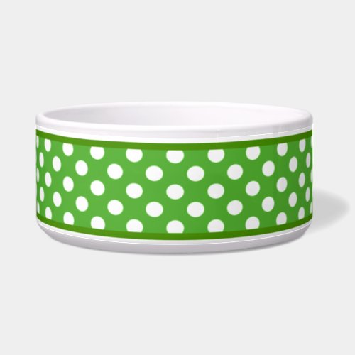 Apple Green Polka Dot Pattern Ceramic Dog Bowl