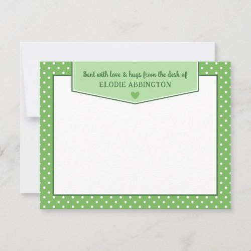 Apple Green Polka Dots Heart Sent With Love  Hugs Note Card