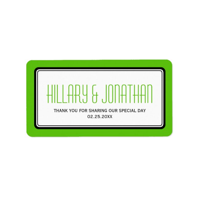 Apple green rectangular frame wedding favor labels (Front)