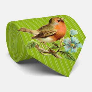 Apple Green Stripes Vintage Bird Wedding Tie