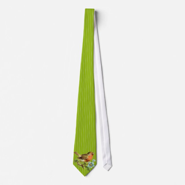 Apple Green Stripes  Vintage Bird Wedding Tie (Front)