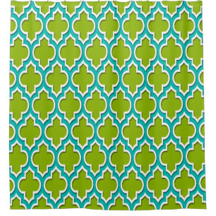 Apple Green Teal White XL Moroccan #4DS Shower Curtain