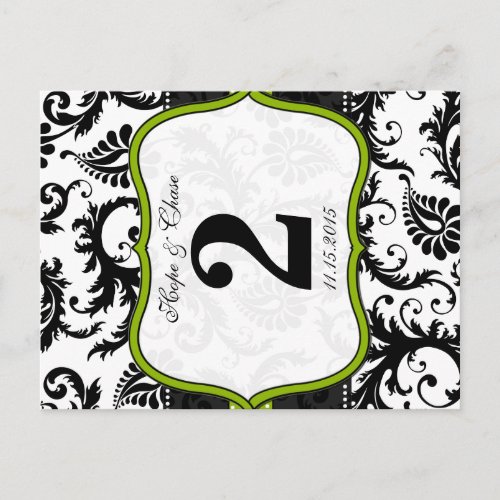 Apple Green Trim Damask Swirls Table Number Cards