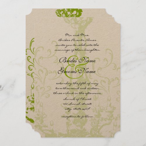 Apple Green Vintage Antique Chandelier Weddings Invitation