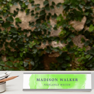 Apple Green Watercolor Desk Name Plate