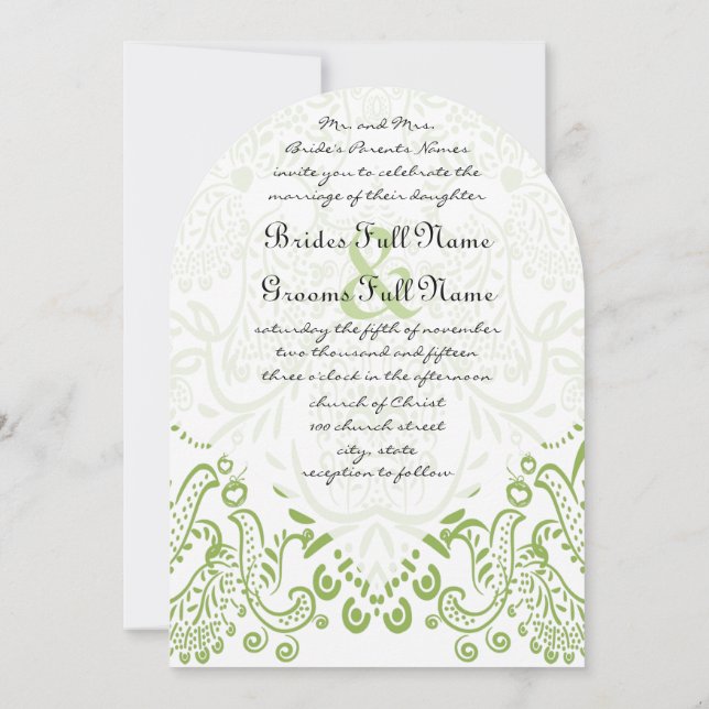 Apple Green Whimsical Bird Wedding Invitations (Back)