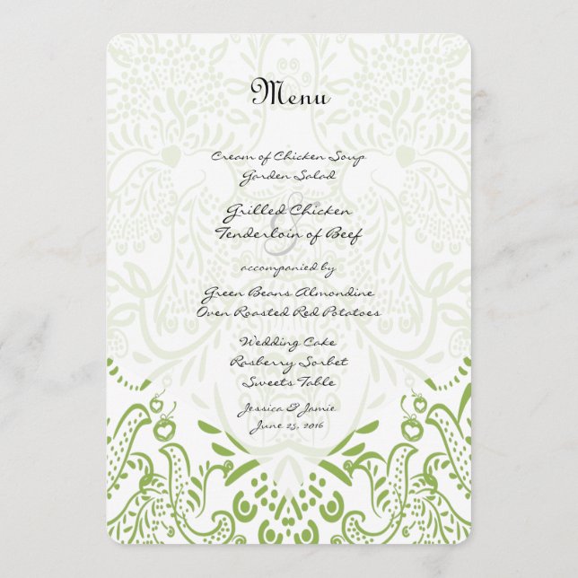 Apple Green Whimsical Bird Wedding Menu (Back)