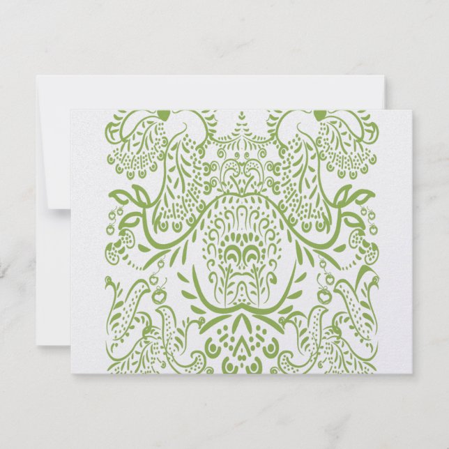 Apple Green Whimsical Bird Wedding Response Cards (Front)