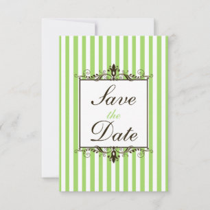 Apple Green, White, Brown Striped Save the Date