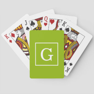 Apple Green White Framed Initial Monogram Poker Cards
