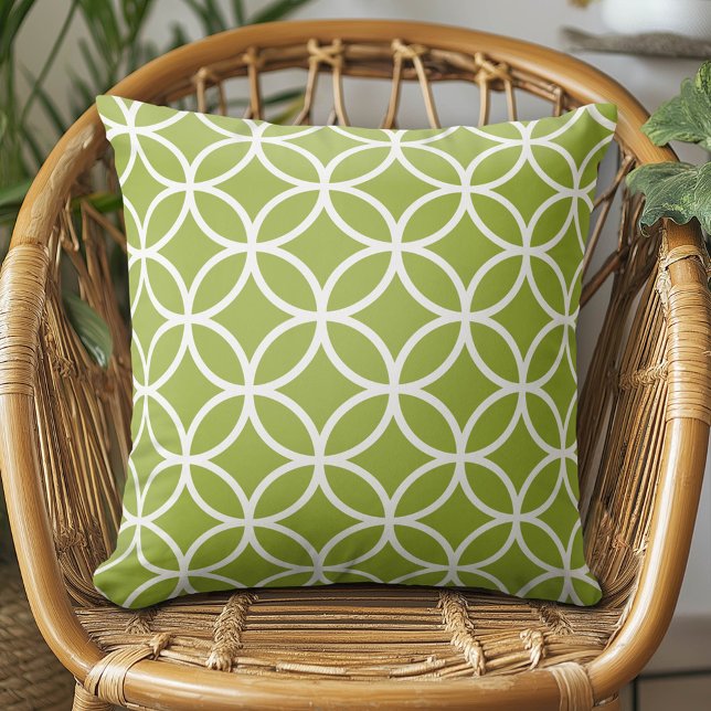 Apple Green & White Modern Geometric Pattern Throw Pillow (Custom Pillow)