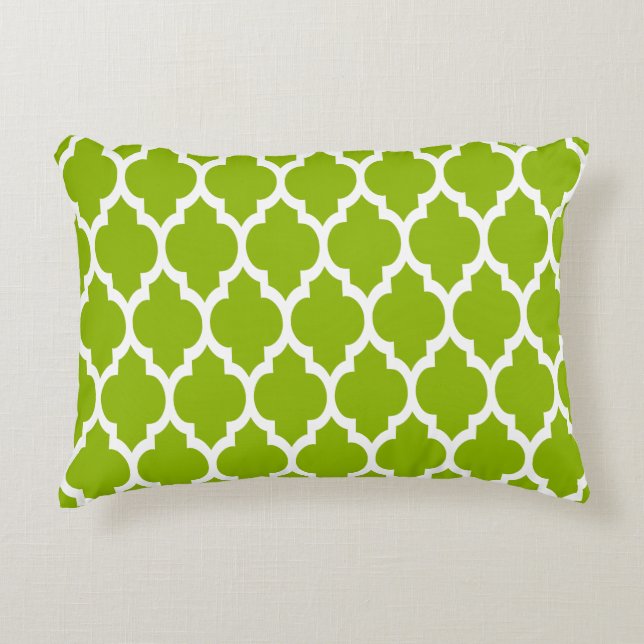 Apple Green White Moroccan Quatrefoil Pattern #4 Decorative Pillow (Front)