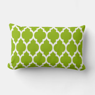 Apple Green White Moroccan Quatrefoil Pattern #4 Lumbar Pillow