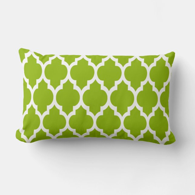 Apple Green White Moroccan Quatrefoil Pattern #4 Lumbar Pillow (Front)