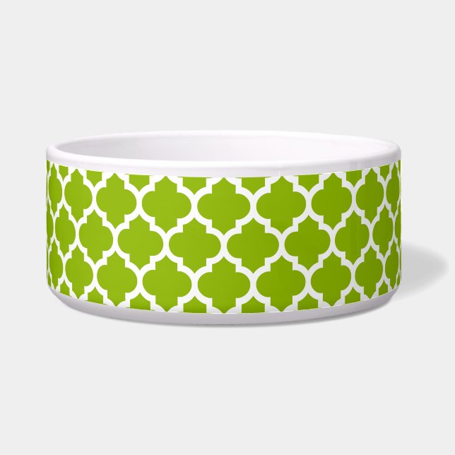 Apple Green White Moroccan Quatrefoil Pattern #5 Bowl (Front)