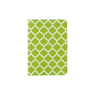 Apple Green White Moroccan Quatrefoil Pattern #5 Passport Holder