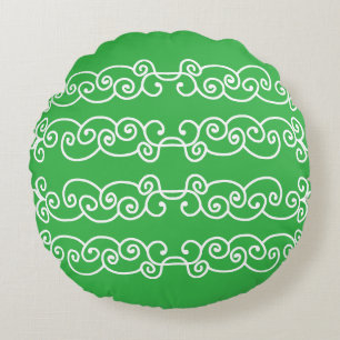 Apple green white scrolls round pillow