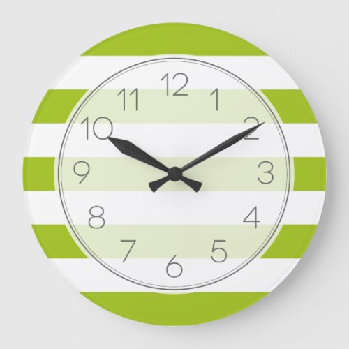 Apple Green Wide Stripes Large Clock