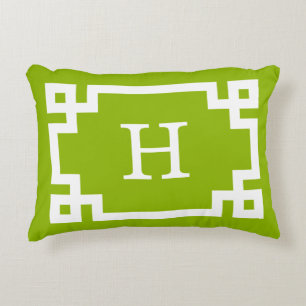 Apple Green Wt Greek Key Frame #2 Initial Monogram Decorative Pillow