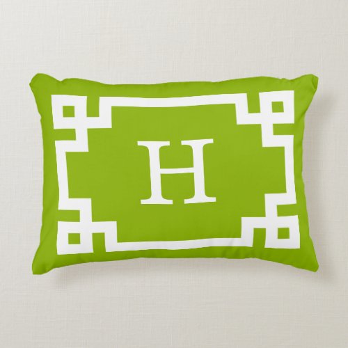 Apple Green Wt Greek Key Frame 2 Initial Monogram Decorative Pillow