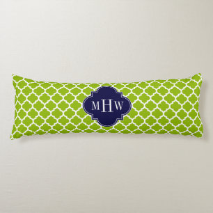 Apple Green Wt Moroccan #5 Navy 3 Initial Monogram Body Pillow