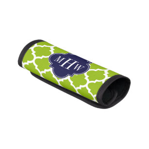 Apple Green Wt Moroccan #5 Navy 3 Initial Monogram Luggage Handle Wrap