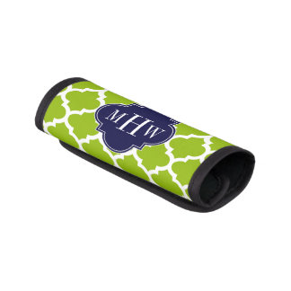 Apple Green Wt Moroccan #5 Navy 3 Initial Monogram Luggage Handle Wrap