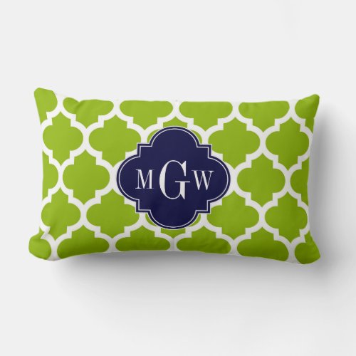 Apple Green Wt Moroccan 5 Navy 3 Initial Monogram Lumbar Pillow