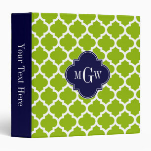 Apple Green Wt Moroccan #5 Navy 3 Initial Monogram Ring Binder